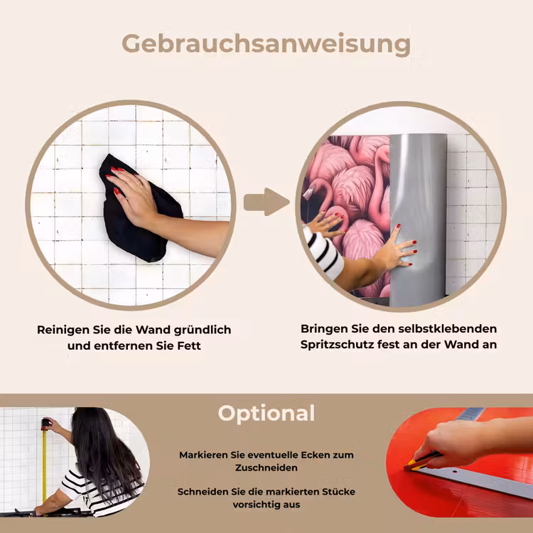 Flamingo - Roze - Dieren keuken achterwand spatscherm klein -gebruiksaanwijzing_DE