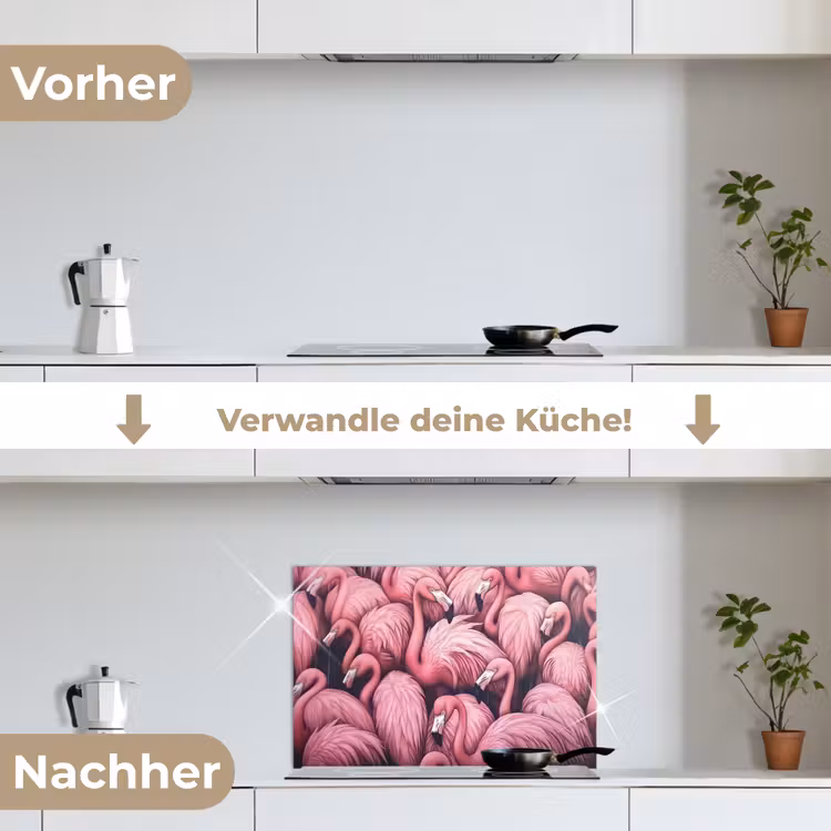 Flamingo - Roze - Dieren keuken achterwand spatscherm klein -voor_na_DE