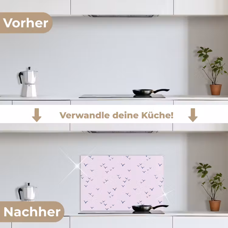 Lila - Vogels - Blauw keuken achterwand spatscherm klein 900 -voor_na_DE