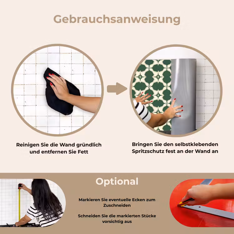 Tegel - Klassiek - Groen keuken achterwand spatscherm klein 900 -gebruiksaanwijzing_DE