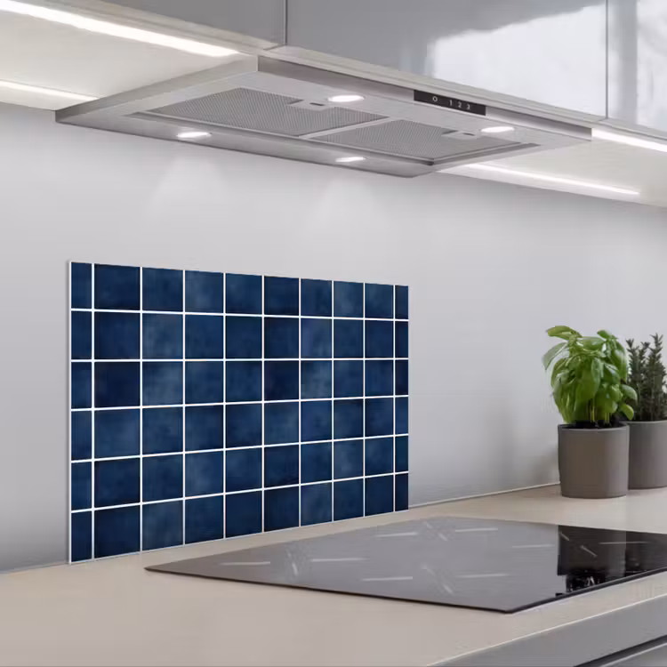 Tegel - Modern - Blauw keuken achterwand spatscherm klein 900 -3d_schuin
