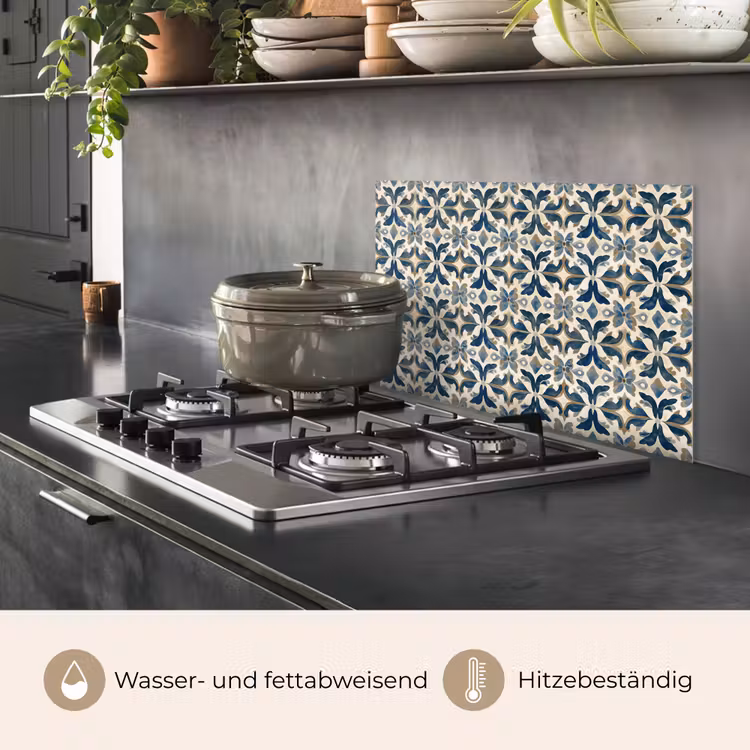 Tegel - Patroon - Blauw - Beige keuken achterwand spatscherm klein 900 -usp_DE