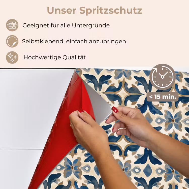 Tegel - Patroon - Blauw - Beige keuken achterwand spatscherm klein 900 -spatscherm_DE