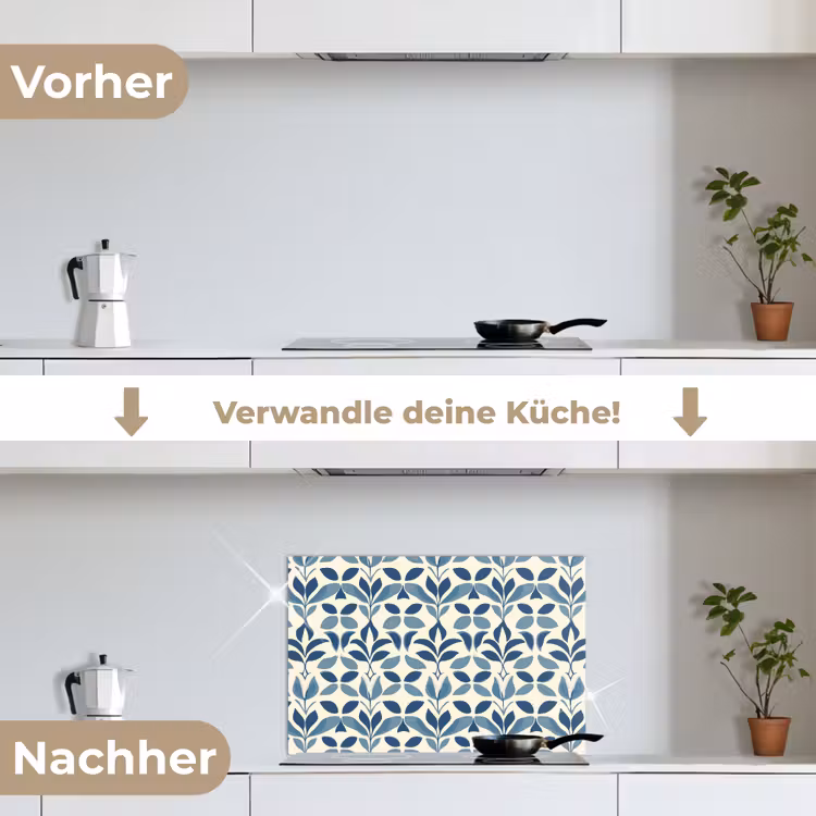 Flora - Modern - Blauw keuken achterwand spatscherm klein 900 -voor_na_DE