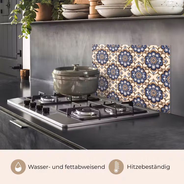 Floraal - Ornament - Blauw keuken achterwand spatscherm klein 900 -usp_DE