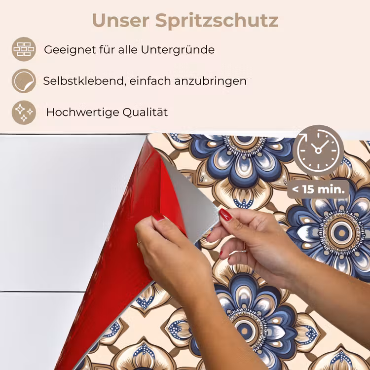 Floraal - Ornament - Blauw keuken achterwand spatscherm klein 900 -spatscherm_DE