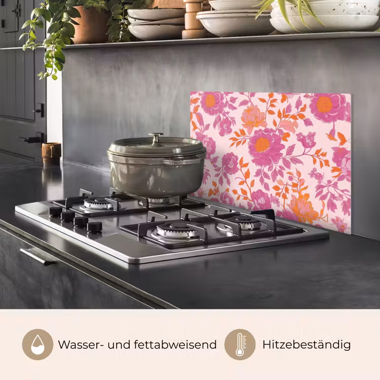 Bloemenpatroon - Roze - Oranje - Bloemen keuken achterwand spatscherm klein -usp_DE