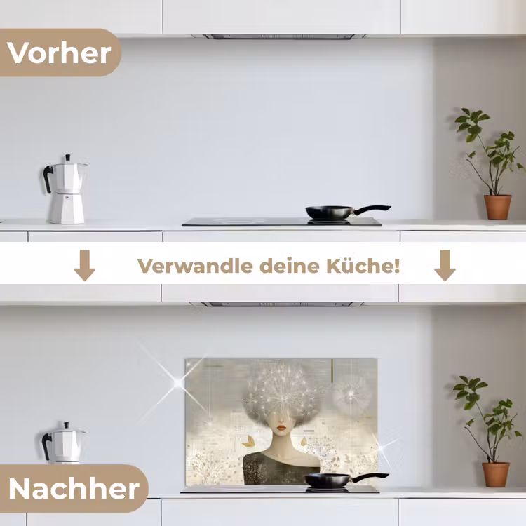 Pluis - Vrouw - Beige keuken achterwand spatscherm klein -voor_na_DE