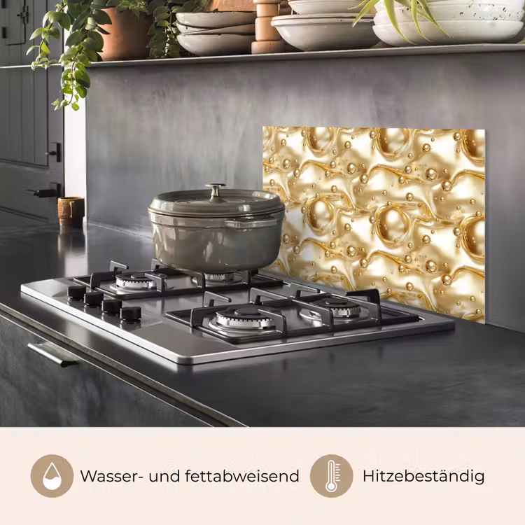 Vloeibaar - Druppels - Goud keuken achterwand spatscherm klein 900 -usp_DE