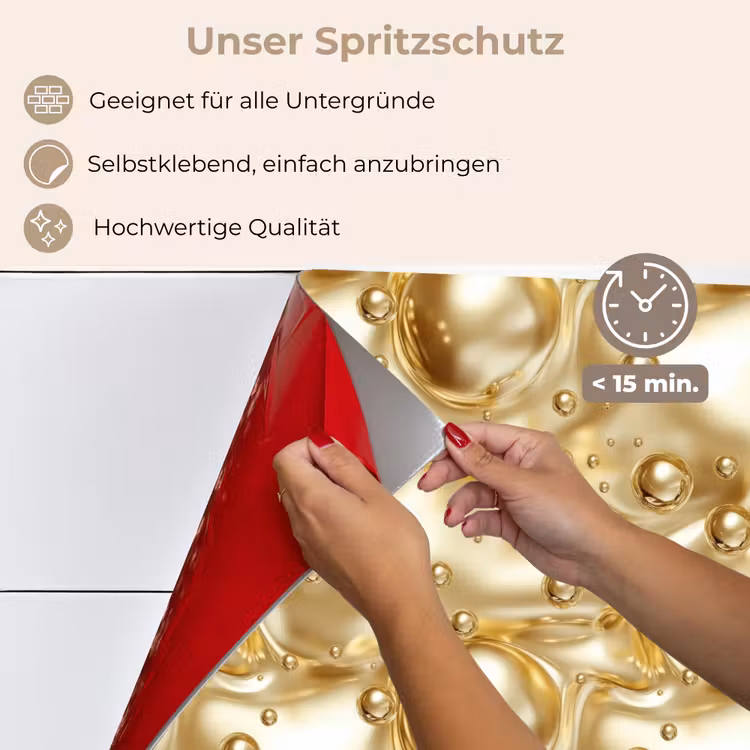 Vloeibaar - Druppels - Goud keuken achterwand spatscherm klein 900 -spatscherm_DE
