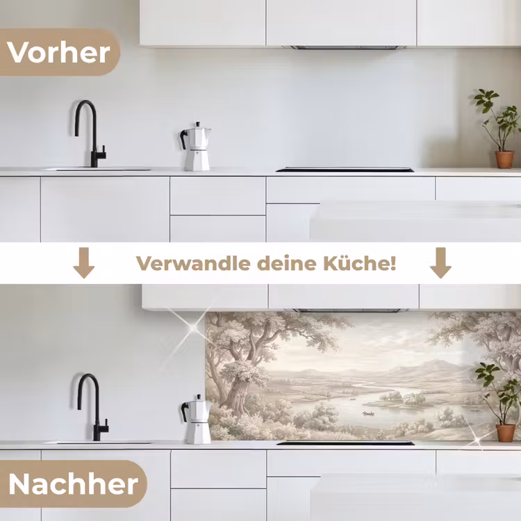 Rivierlandschap - Bergen - Natuur - Vintage - Beige keuken achterwand 2 middel -voor-na_DE
