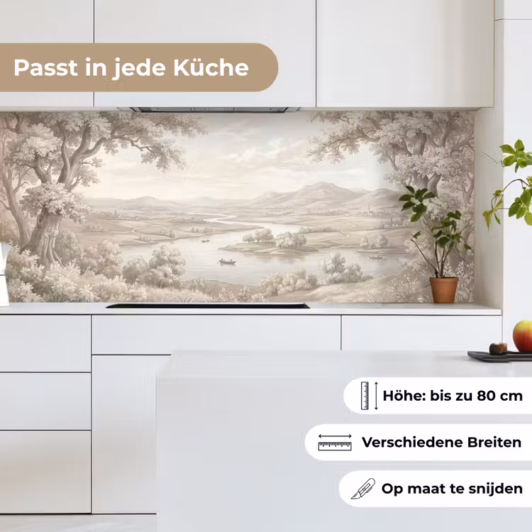 Rivierlandschap - Bergen - Natuur - Vintage - Beige keuken achterwand 2 middel -sfeer4_DE