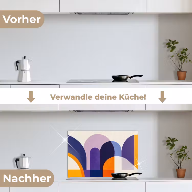 Vormen - Abstract - Grafisch - Oranje keuken achterwand spatscherm klein -voor_na_DE