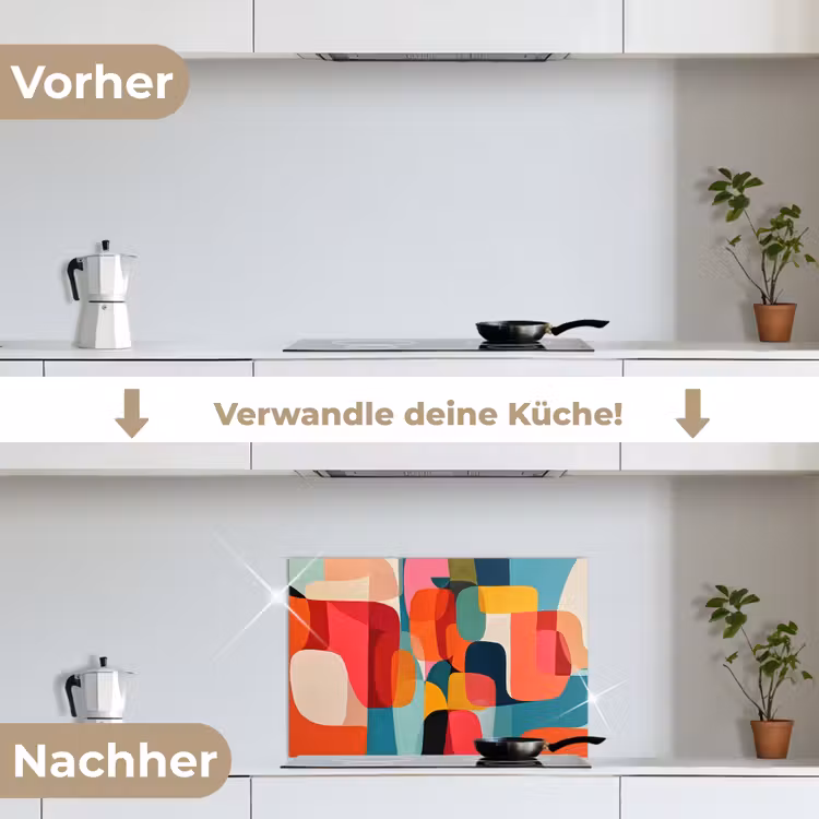 Vormen - Kleurrijk - Abstract - Vlakken keuken achterwand spatscherm klein -voor_na_DE