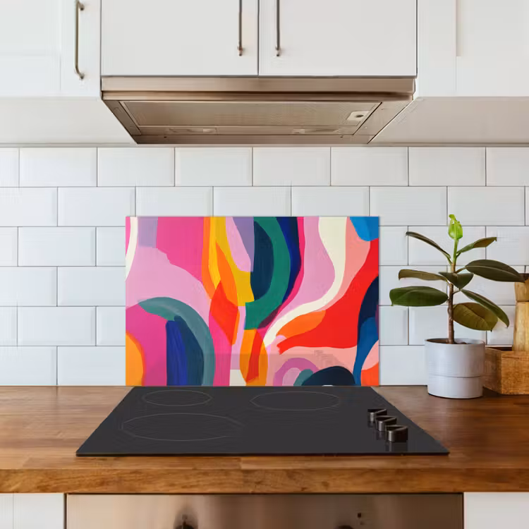 Vormen - Golvend - Abstract - Felroze keuken achterwand spatscherm klein -sfeer2