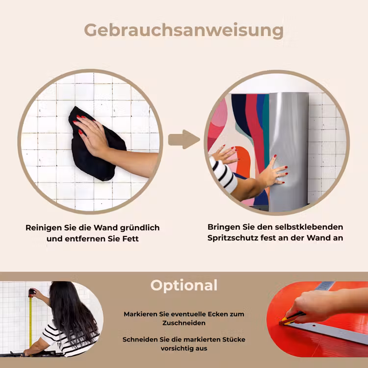 Vormen - Bochten - Kleurrijk - Abstract keuken achterwand spatscherm klein -gebruiksaanwijzing_DE