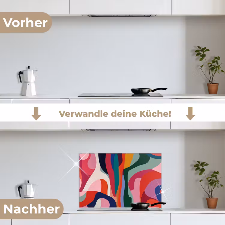 Vormen - Bochten - Kleurrijk - Abstract keuken achterwand spatscherm klein -voor_na_DE