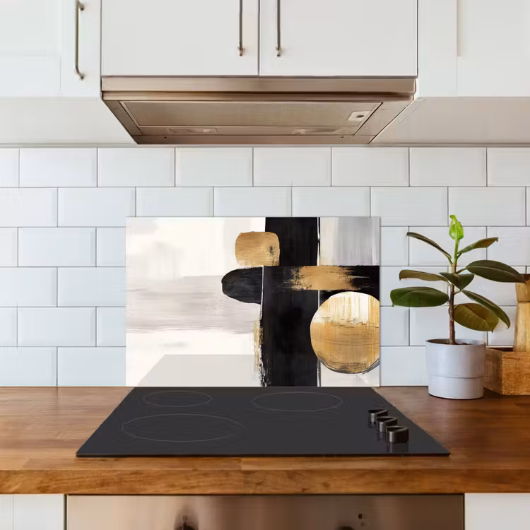 Vormen - Penseelstreken - Abstract - Goud keuken achterwand spatscherm klein -sfeer2