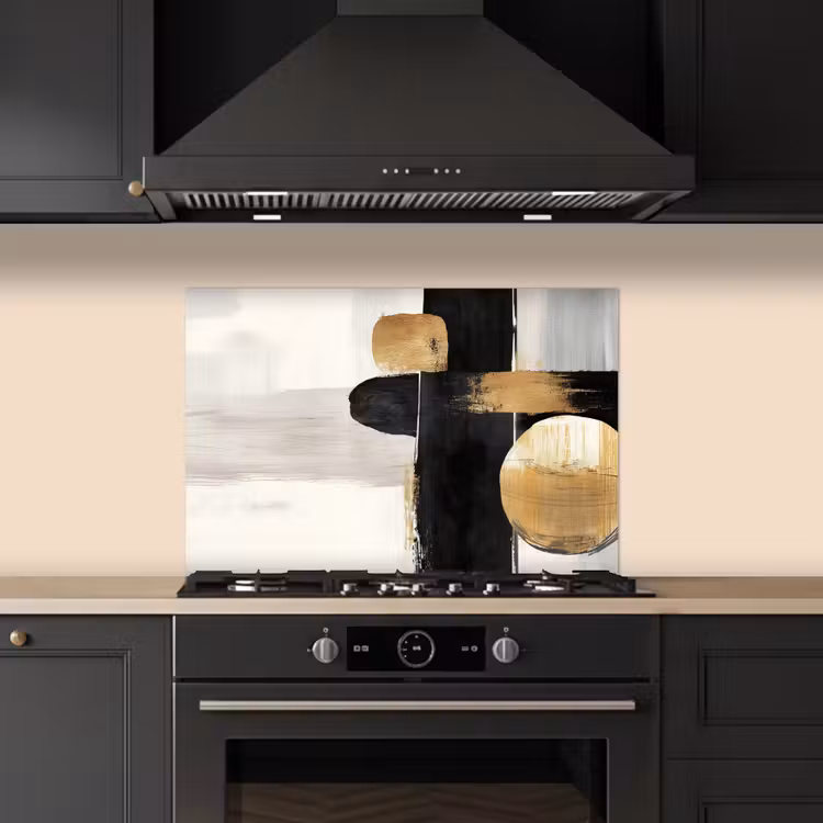 Vormen - Penseelstreken - Abstract - Goud keuken achterwand spatscherm klein -sfeer1