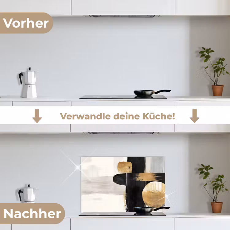 Vormen - Penseelstreken - Abstract - Goud keuken achterwand spatscherm klein -voor_na_DE