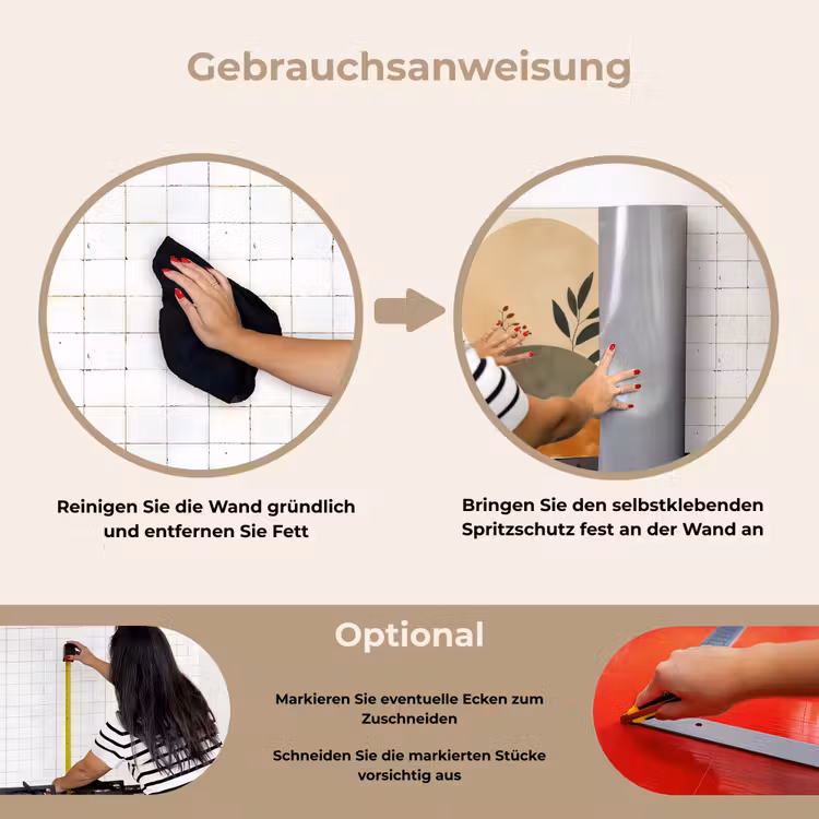 Vormen - Rond - Bladeren - Beige keuken achterwand spatscherm klein -gebruiksaanwijzing_DE