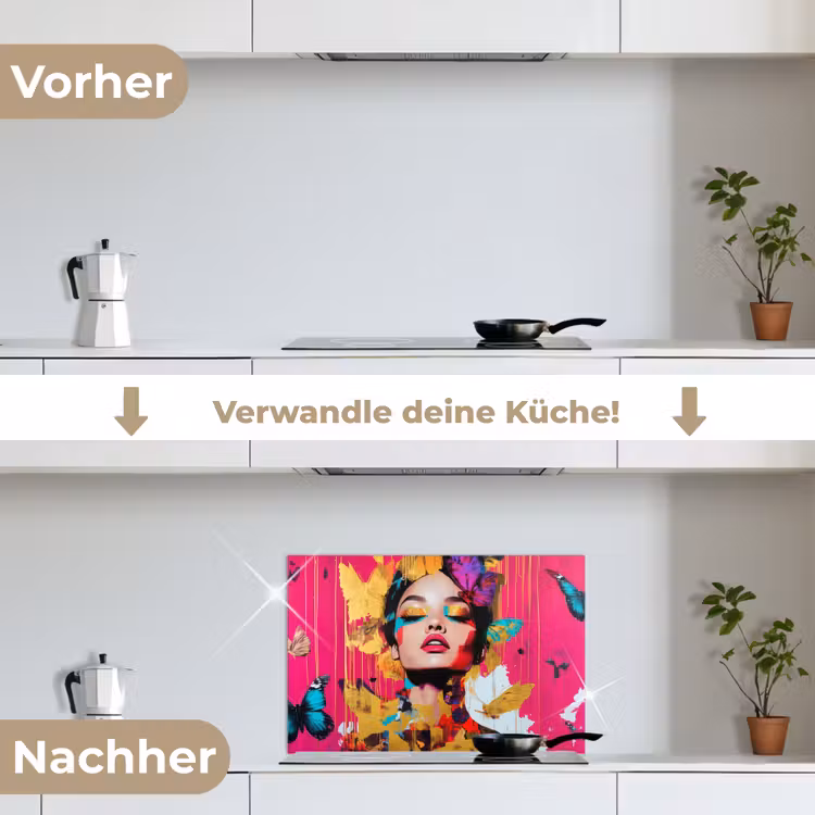 Vrouw - Abstract - Kleurrijk keuken achterwand spatscherm klein -voor_na_DE