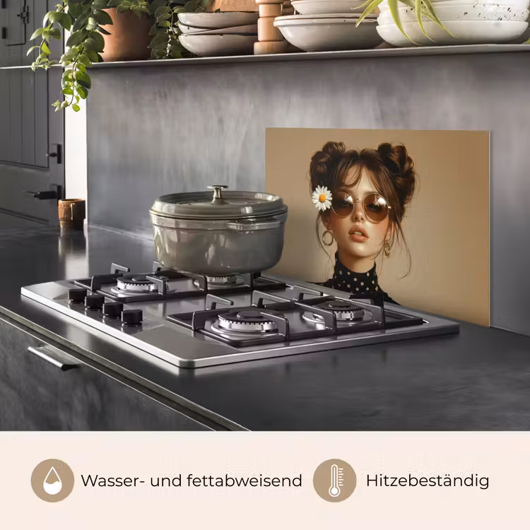 Vrouw - Beige - Bloem - Modern - Portret keuken achterwand spatscherm klein -usp_DE