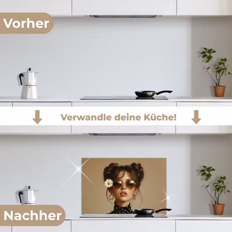 Vrouw - Beige - Bloem - Modern - Portret keuken achterwand spatscherm klein -voor_na_DE