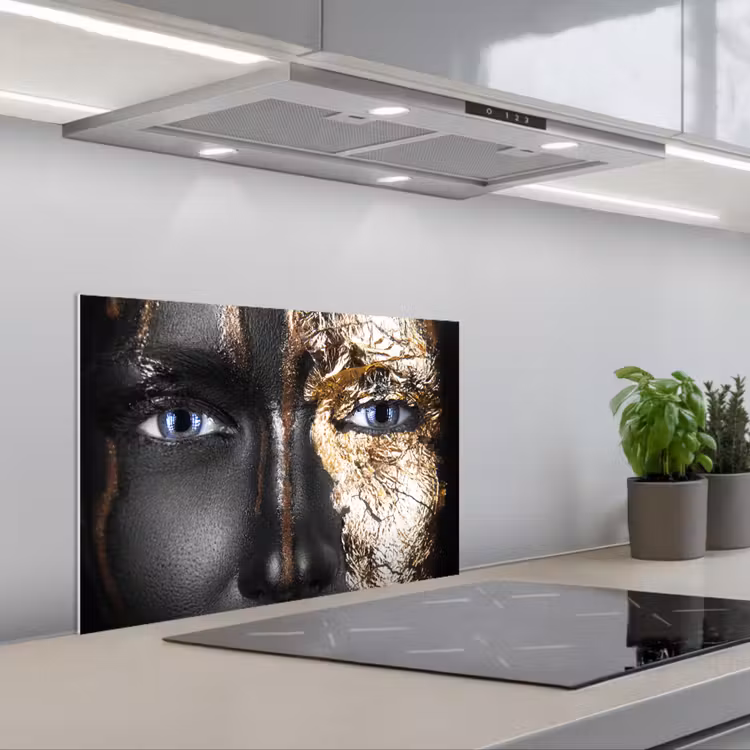 Vrouw - Bladgoud - Zwart - Goud - Luxe keuken achterwand spatscherm klein -3d_schuin