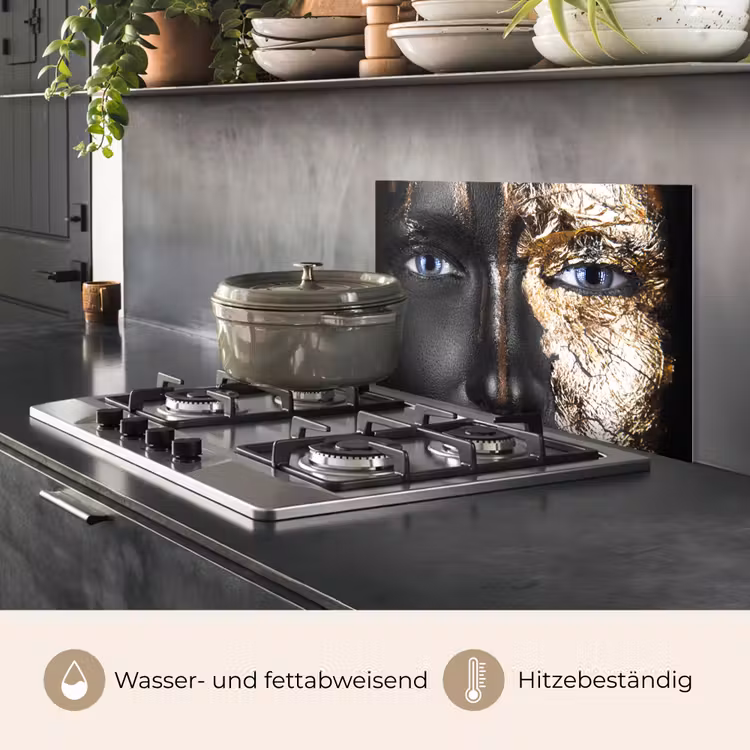 Vrouw - Bladgoud - Zwart - Goud - Luxe keuken achterwand spatscherm klein -usp_DE