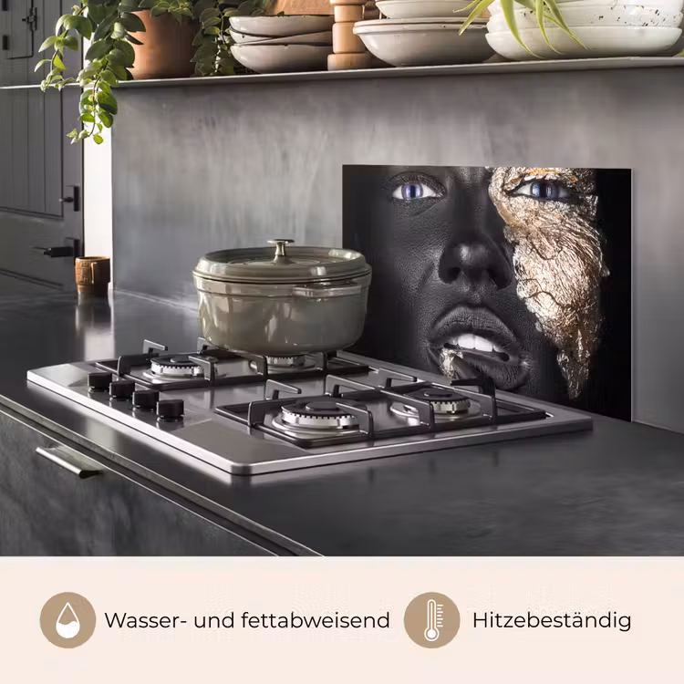 Vrouw - Bladgoud - Zwart - Huid - Luxe keuken achterwand spatscherm klein -usp_DE