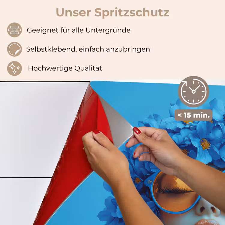 Vrouw - Bloem - Blauw - Modern - Bril - Portret keuken achterwand spatscherm klein -spatscherm_DE