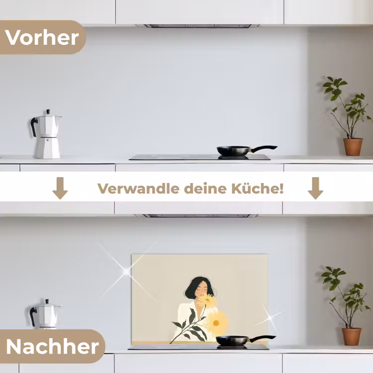 Vrouw - Bloem - Geel - Minimalistisch keuken achterwand spatscherm klein -voor_na_DE