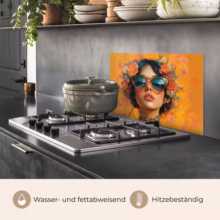 Vrouw - Bloemen - Aesthetic - Oranje keuken achterwand spatscherm klein -usp_DE