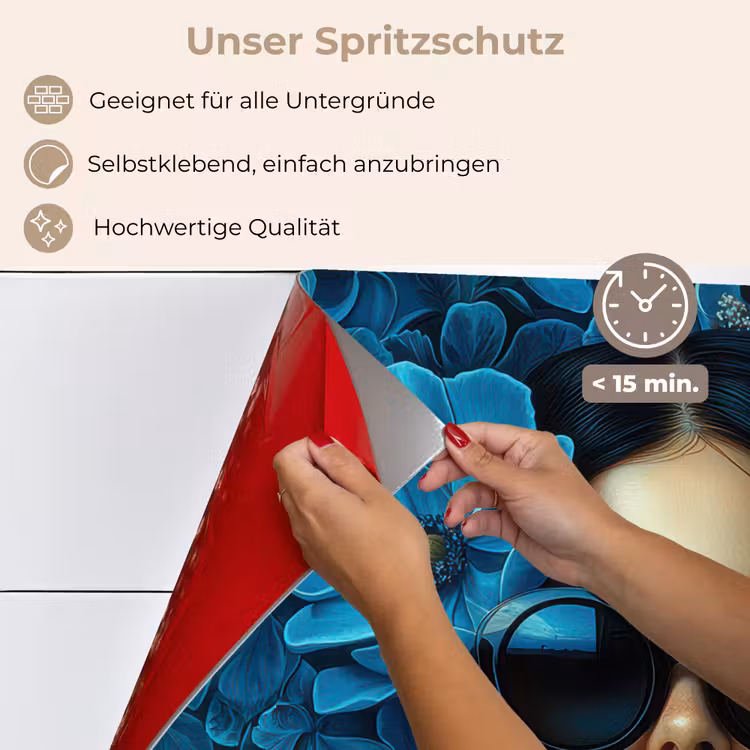Vrouw - Bloemen - Blauw - Aesthetic - Luxe keuken achterwand spatscherm klein -spatscherm_DE
