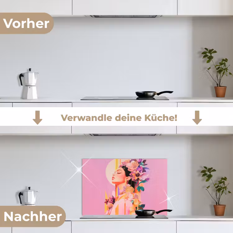 Vrouw - Bloemen - Paars - Abstract keuken achterwand spatscherm klein -voor_na_DE