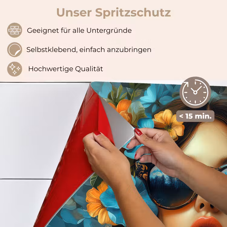Vrouw - Bloemen - Oranje - Blauw - Modern keuken achterwand spatscherm klein -spatscherm_DE
