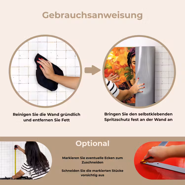 Vrouw - Bloemen - Papegaai - Schilderachtig keuken achterwand spatscherm klein -gebruiksaanwijzing_DE