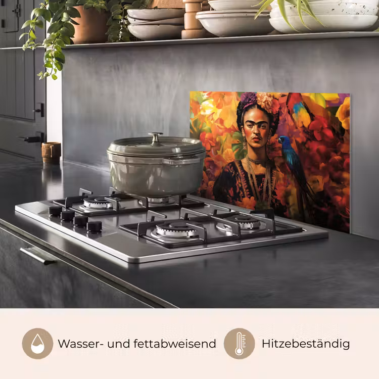 Vrouw - Bloemen - Papegaai - Schilderachtig keuken achterwand spatscherm klein -usp_DE