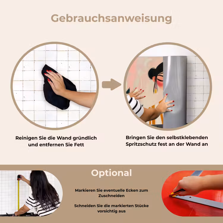 Vrouw - Bloemen - Pastel keuken achterwand spatscherm klein -gebruiksaanwijzing_DE