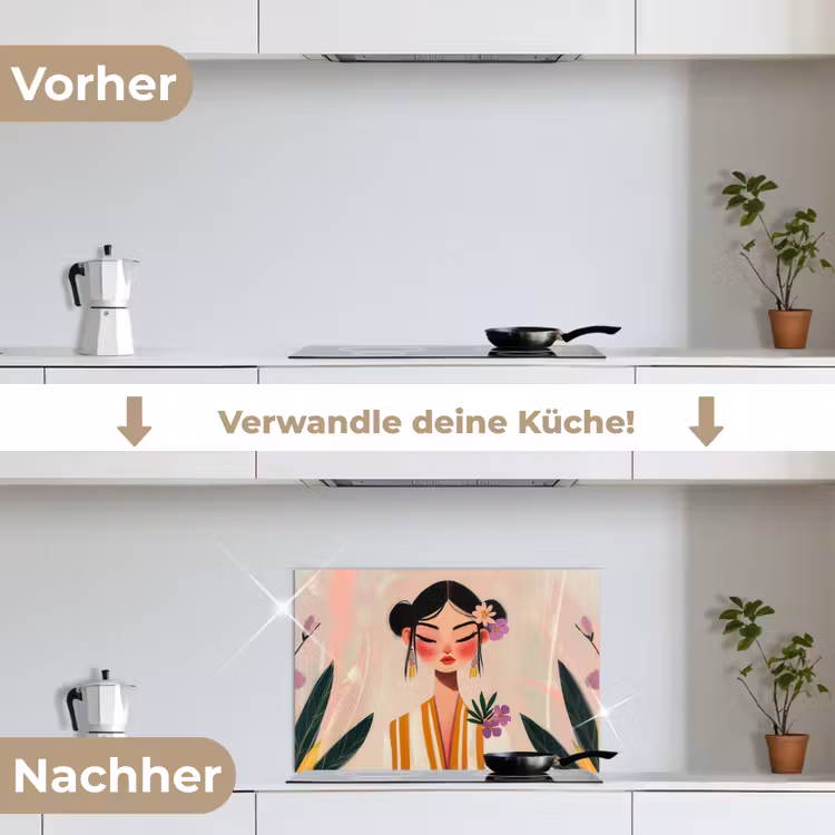 Vrouw - Bloemen - Pastel keuken achterwand spatscherm klein -voor_na_DE