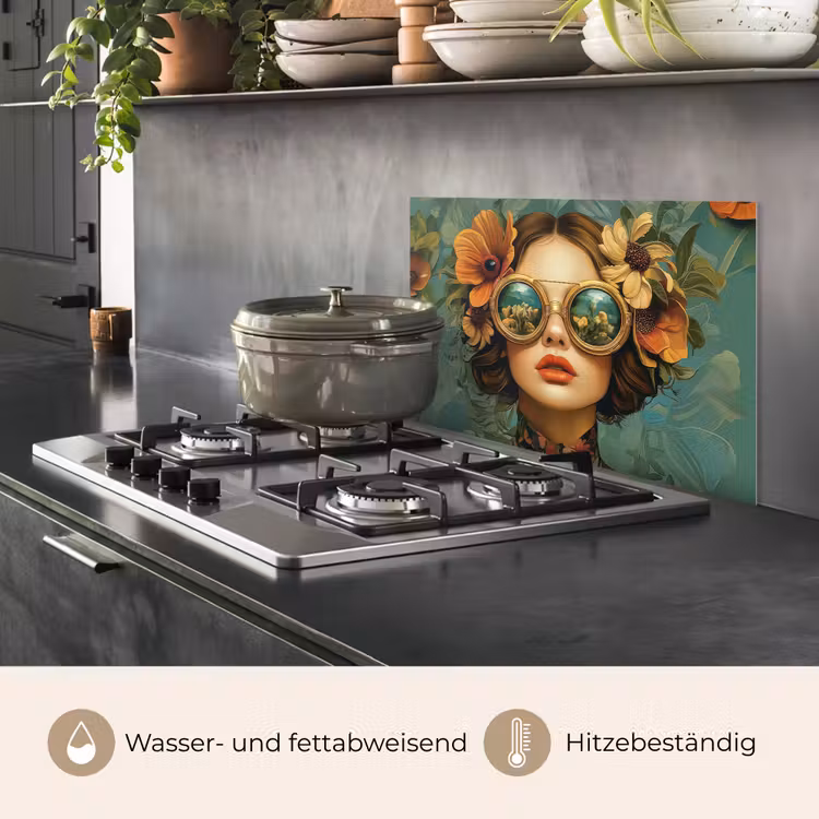 Vrouw - Bloemen - Vlinders - Natuur - Vintage keuken achterwand spatscherm klein -usp_DE