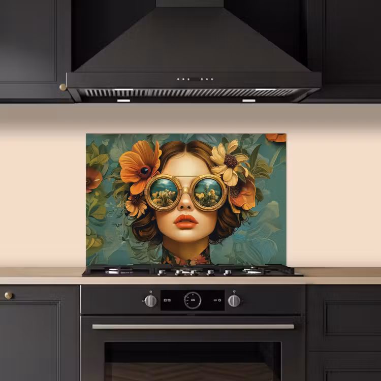 Vrouw - Bloemen - Vlinders - Natuur - Vintage keuken achterwand spatscherm klein -sfeer1