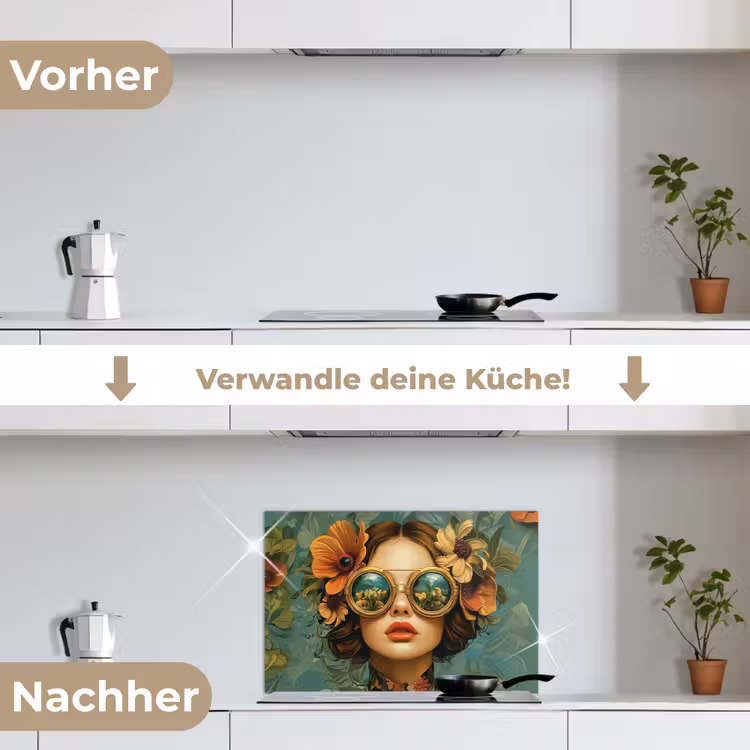 Vrouw - Bloemen - Vlinders - Natuur - Vintage keuken achterwand spatscherm klein -voor_na_DE