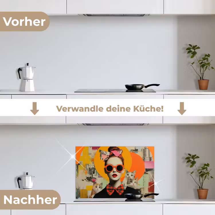 Vrouw - Bril - Strik - Retro keuken achterwand spatscherm klein -voor_na_DE