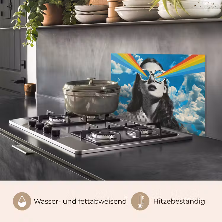 Vrouw - Bril - Regenboog - Wolken keuken achterwand spatscherm klein -usp_DE