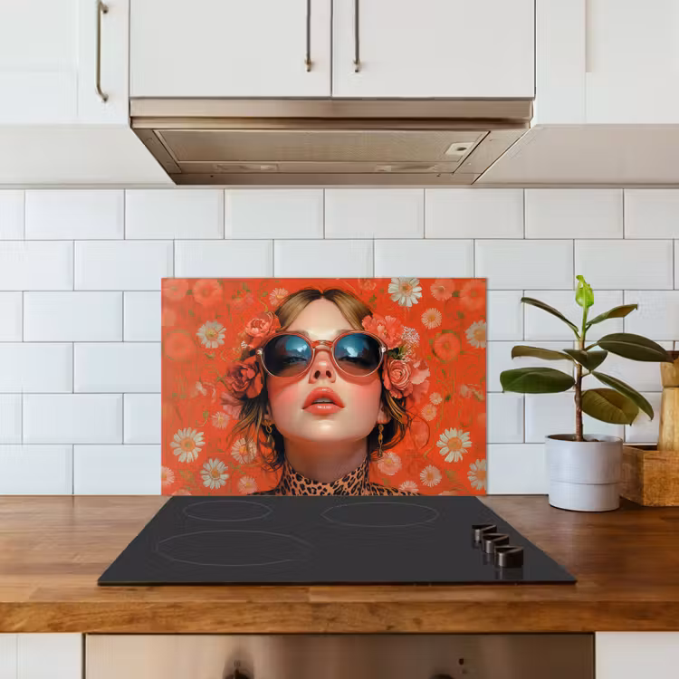 Vrouw - Kleurrijk - Dierenprint - Bloemen keuken achterwand spatscherm klein -sfeer2