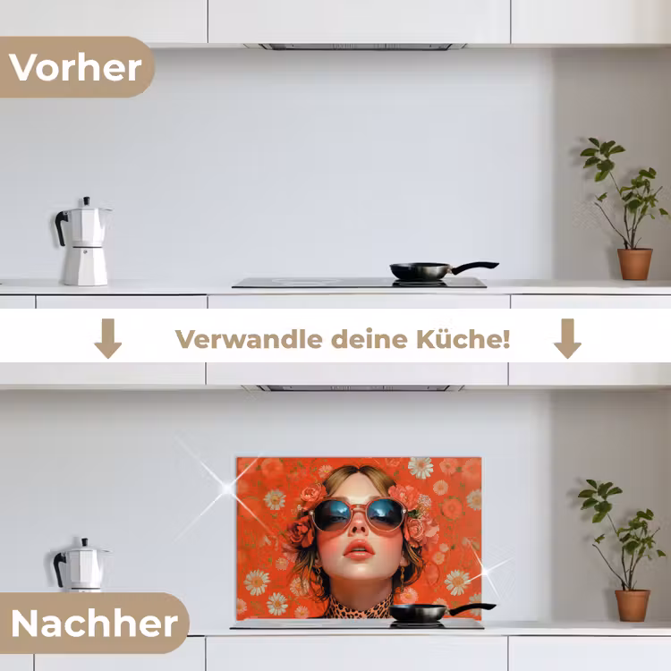 Vrouw - Kleurrijk - Dierenprint - Bloemen keuken achterwand spatscherm klein -voor_na_DE