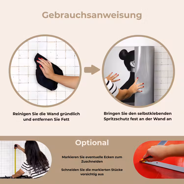 Vrouw - Champagne - Modern keuken achterwand spatscherm klein -gebruiksaanwijzing_DE