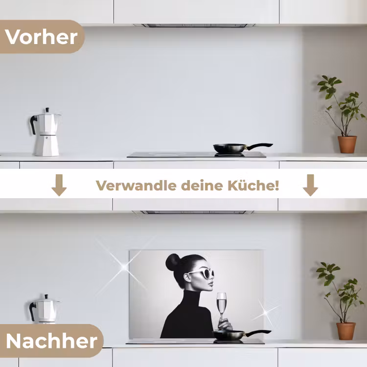 Vrouw - Champagne - Modern keuken achterwand spatscherm klein -voor_na_DE